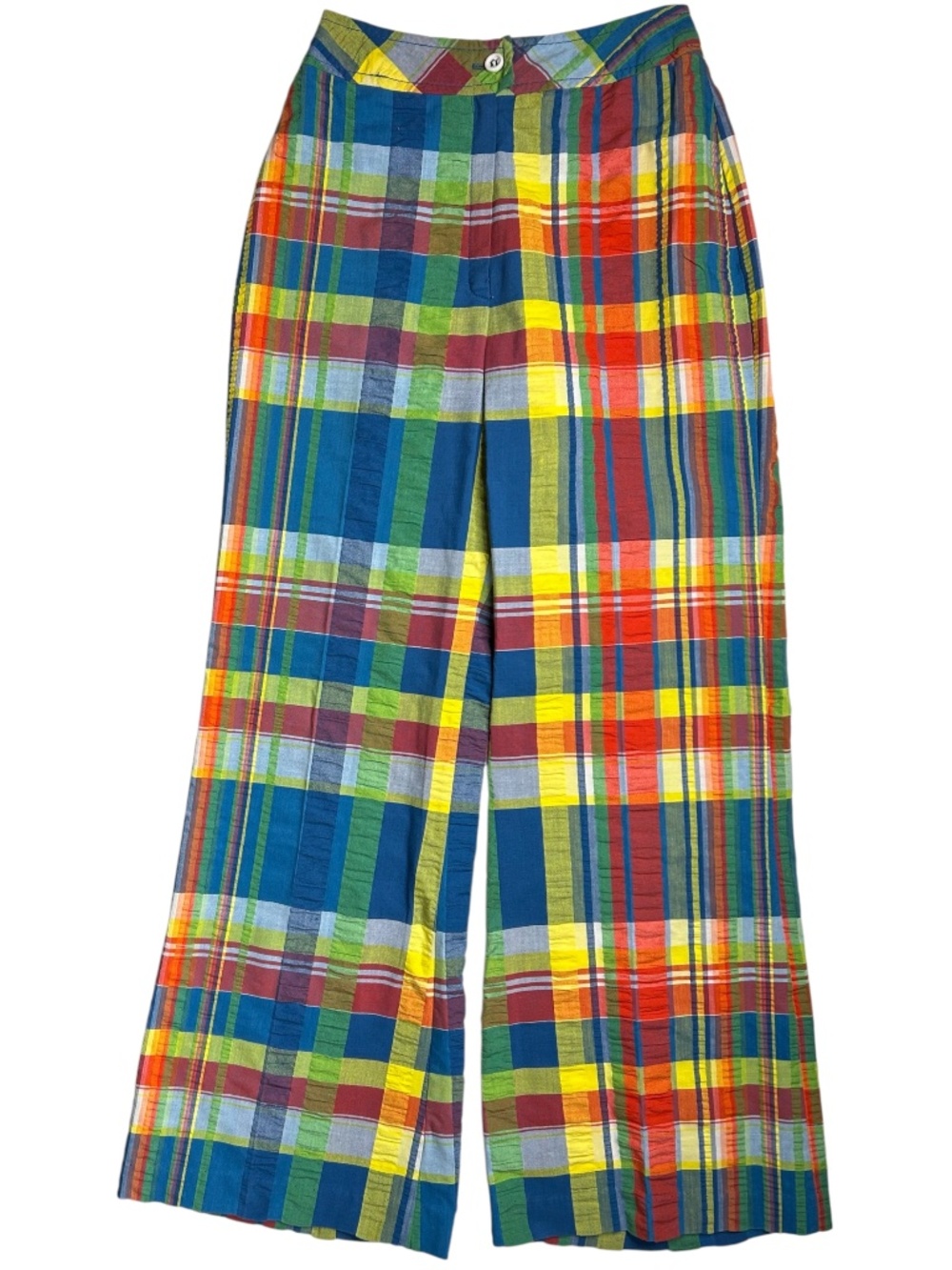 Vintage Madras Plaid Wide Leg Pants High‎ Rise Cotton XS